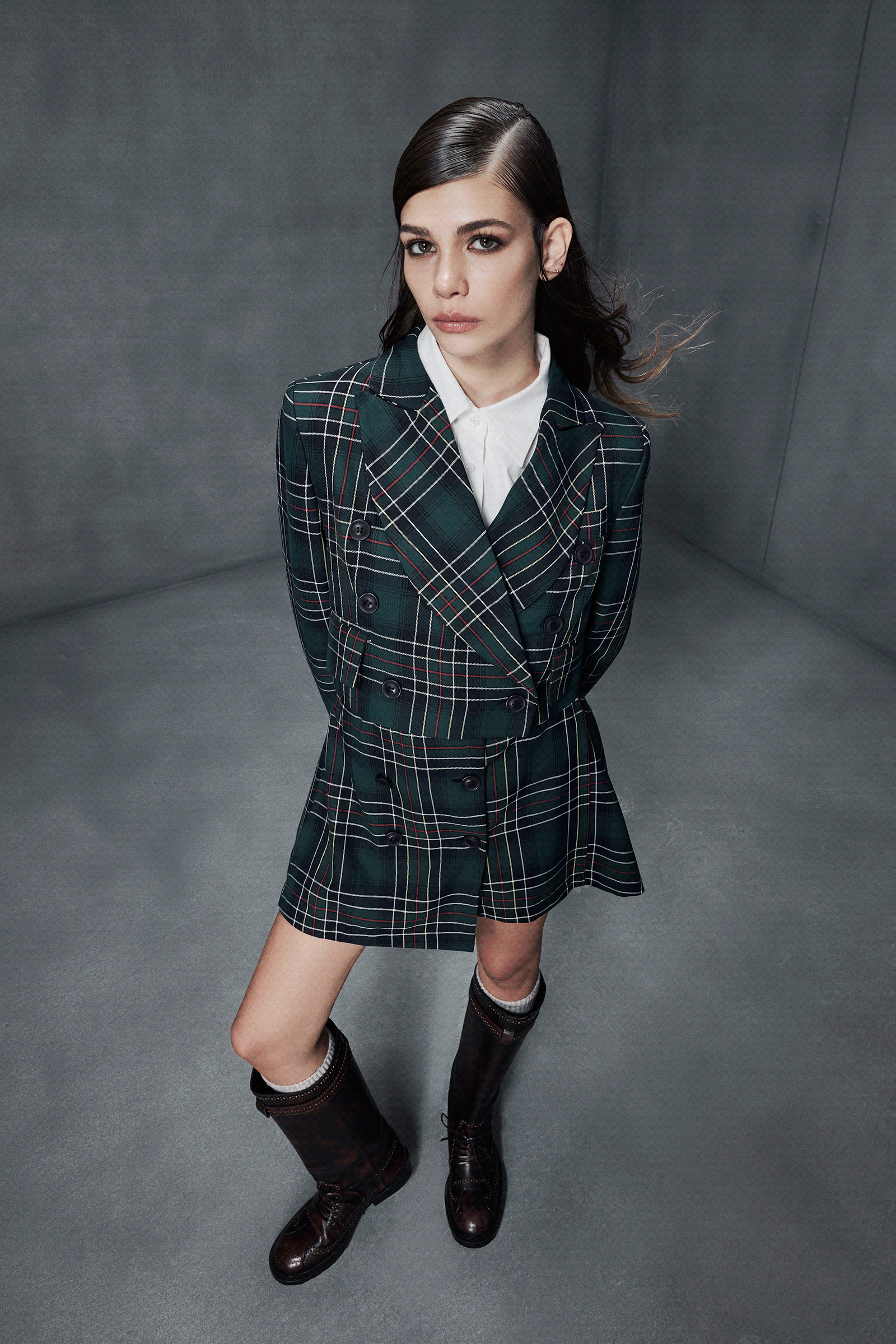 GREEN CHECK MINI SKIRT